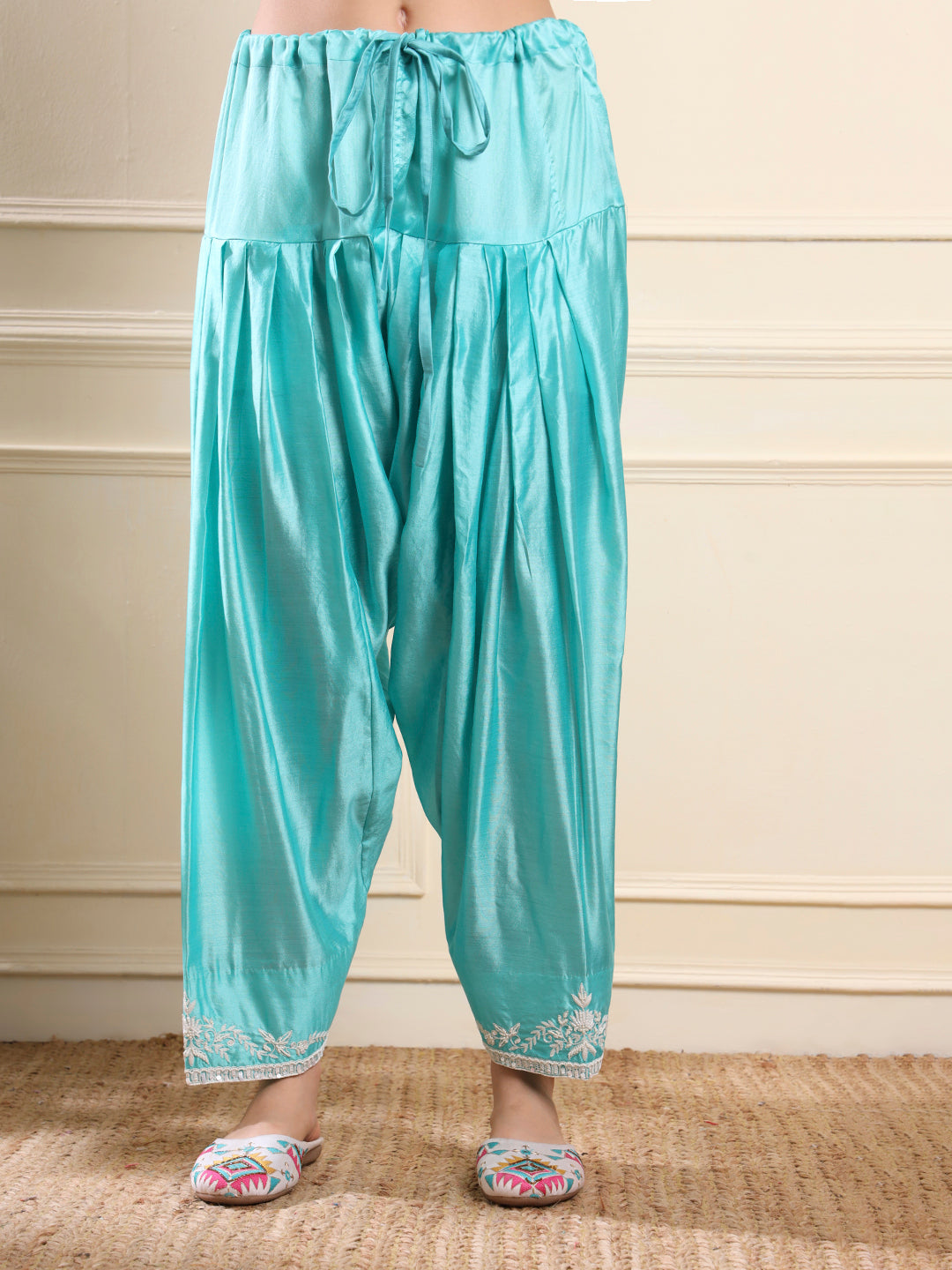 Aqua Blue Floral Embroidered Suit