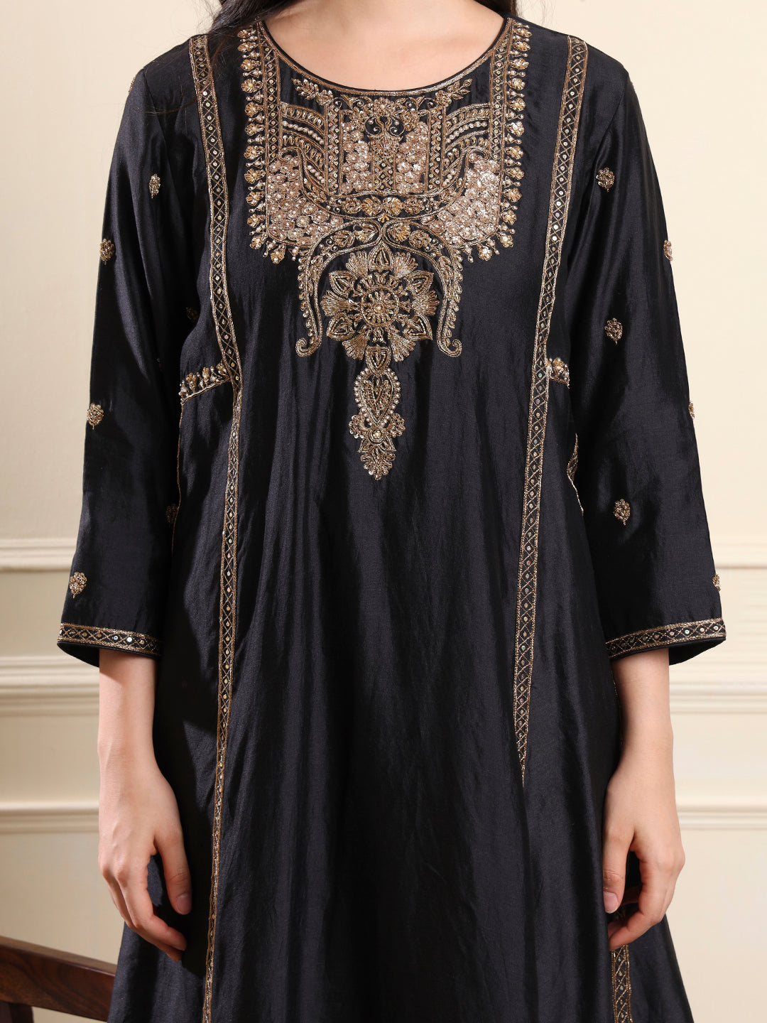 Midnight Black A-Line Embroidered Suit
