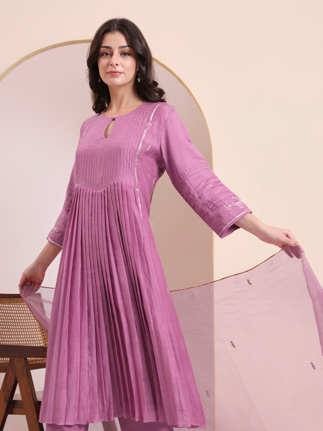Mauve Pleated Anarkali Set