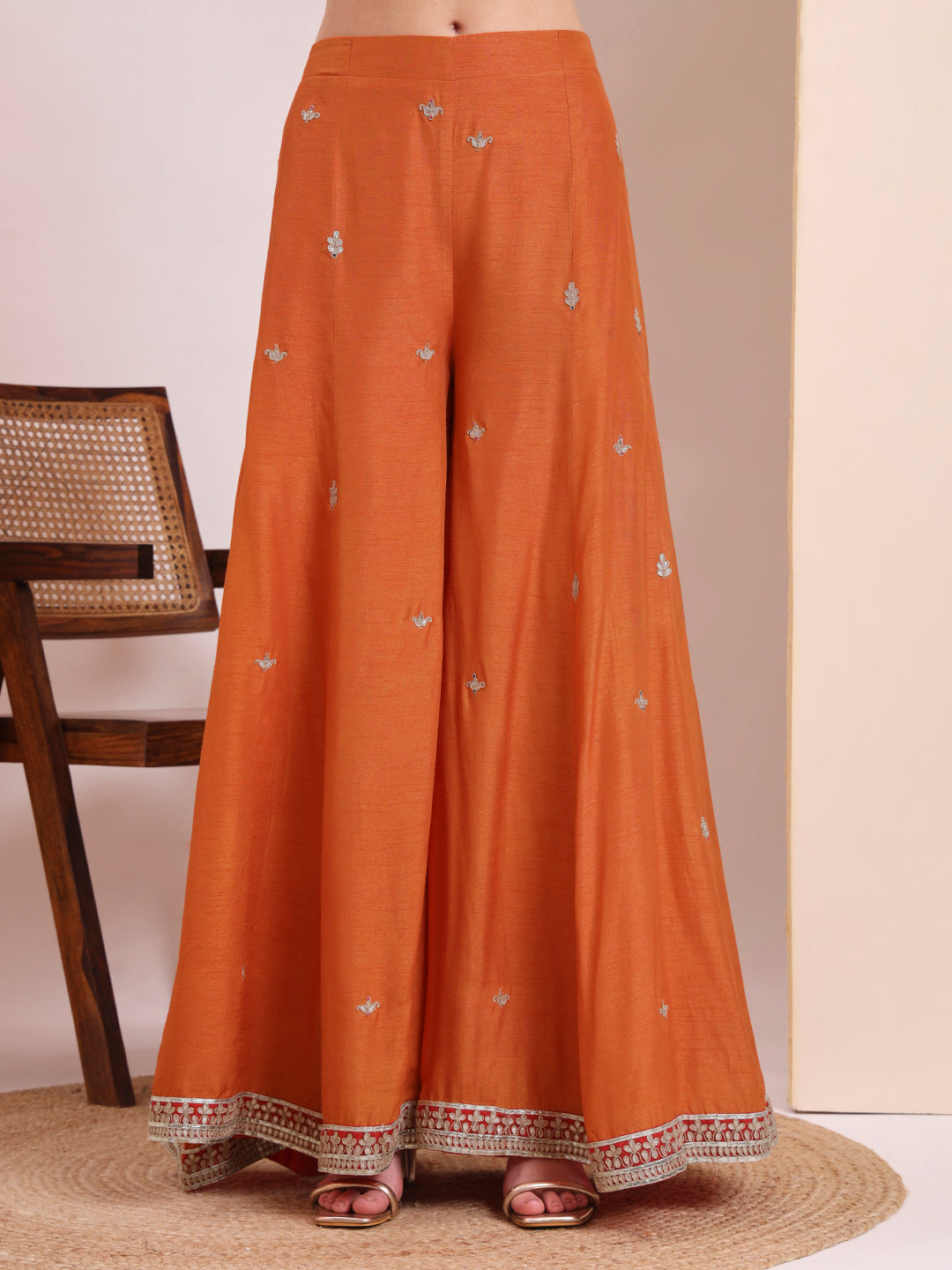 Coral Red & Orange Embroidered Suit Set