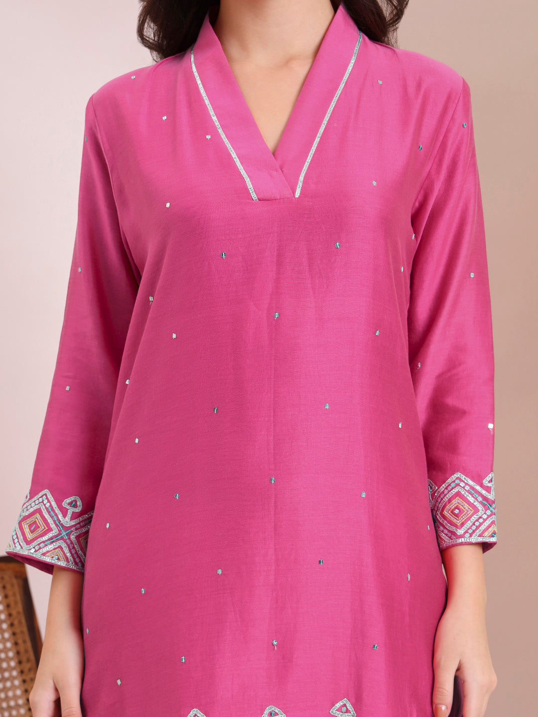 Pink & Turquoise Embroidered Kurta Set