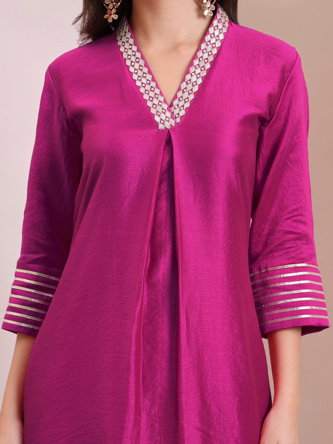 Fuchsia Gota Stripe Kurta Set