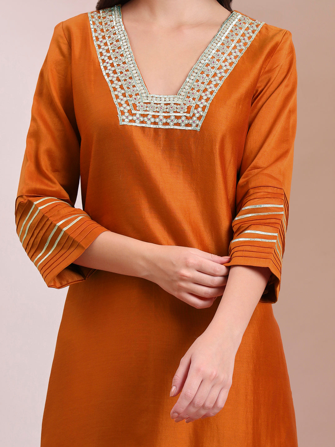 Zariya Orange & Pink Gota Kurta Set