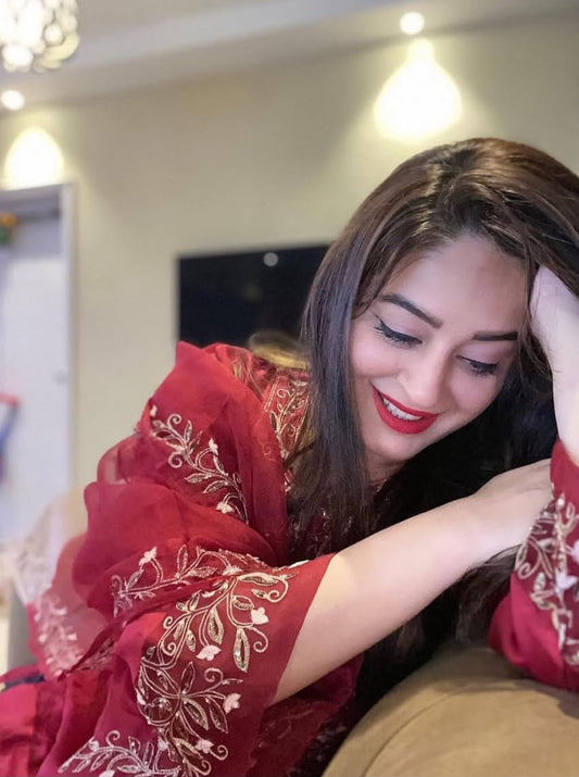 Mahhi Vij in Red Embroidered Suit