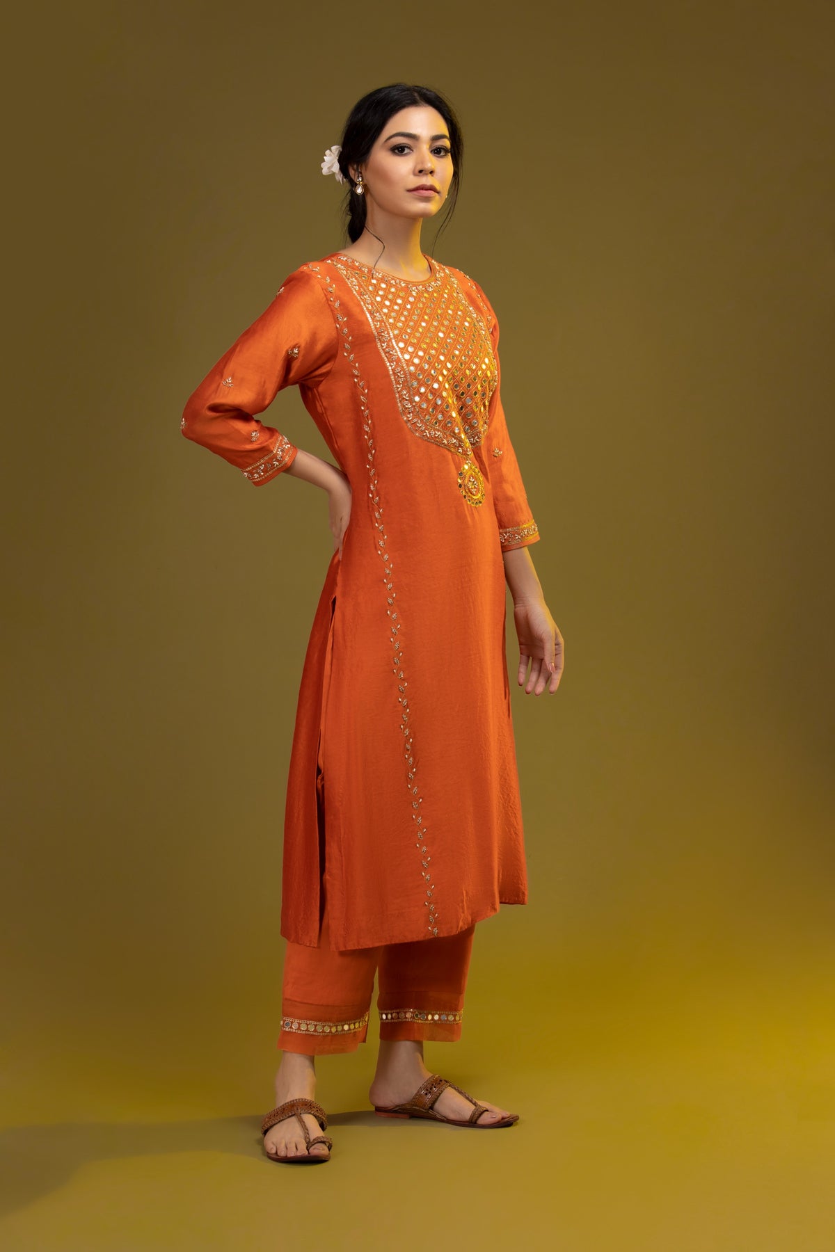 Orange Embroidered Set