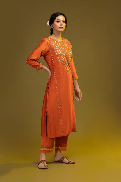 Orange Embroidered Set