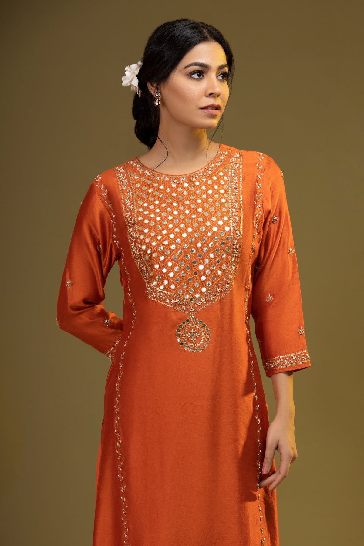 Orange Embroidered Set