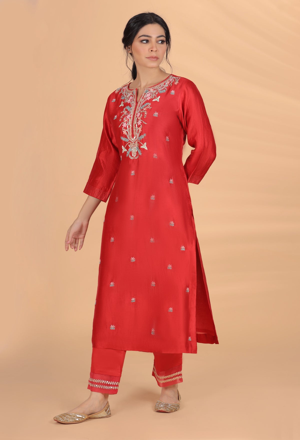 Red Multi Resham Set