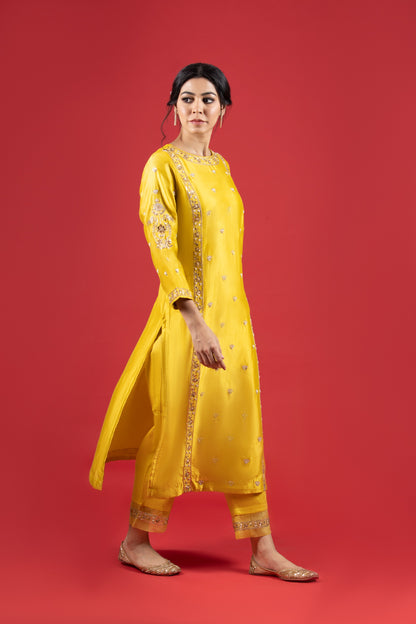 Bright Yellow Embroidered Set