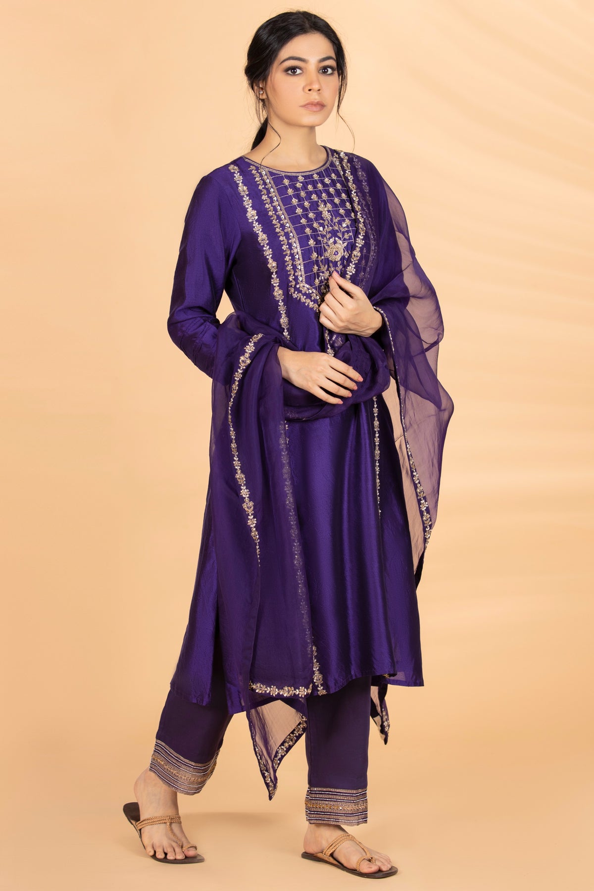 Purple Zardosi Embroidered Set