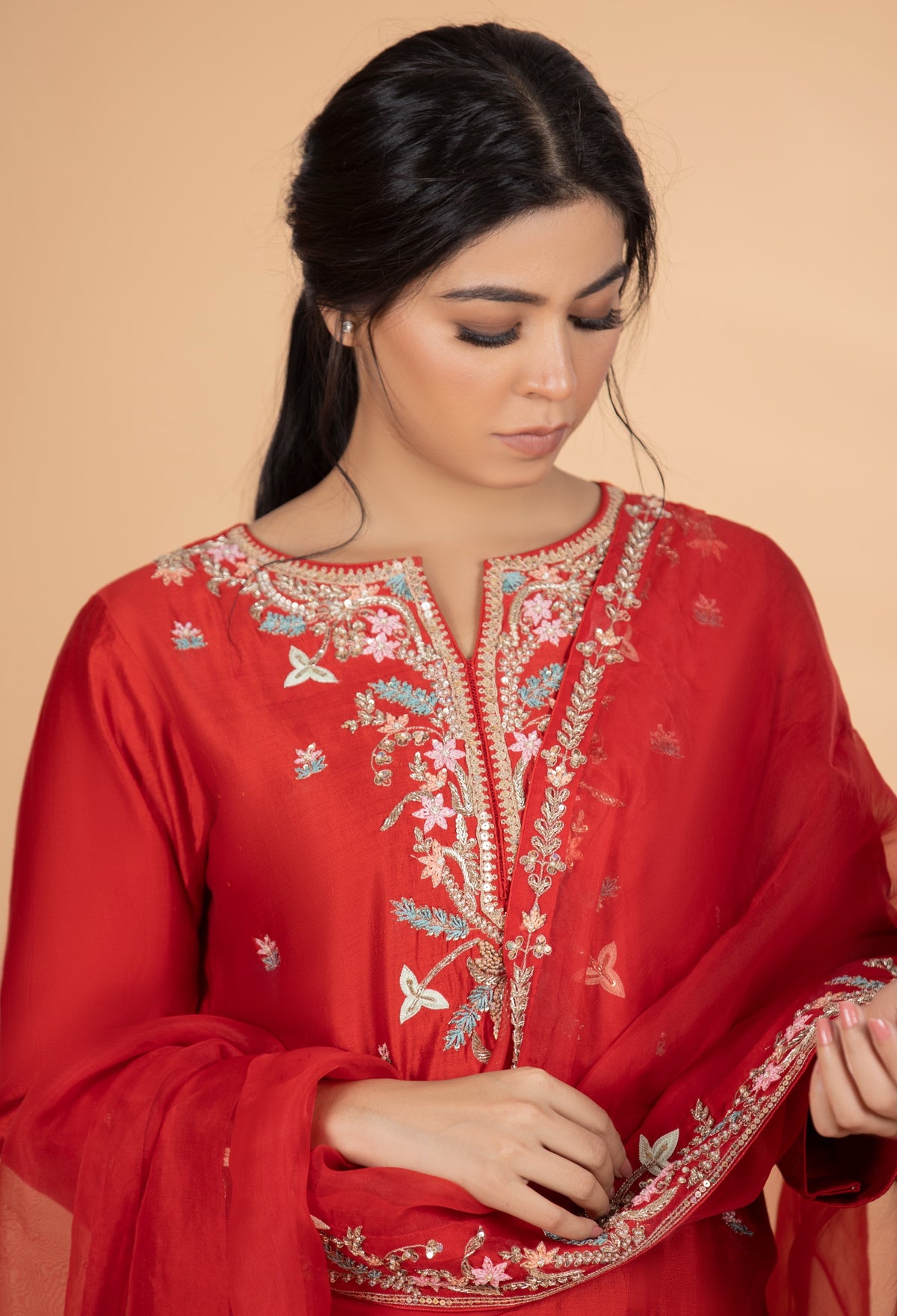 Red Multi Resham Set
