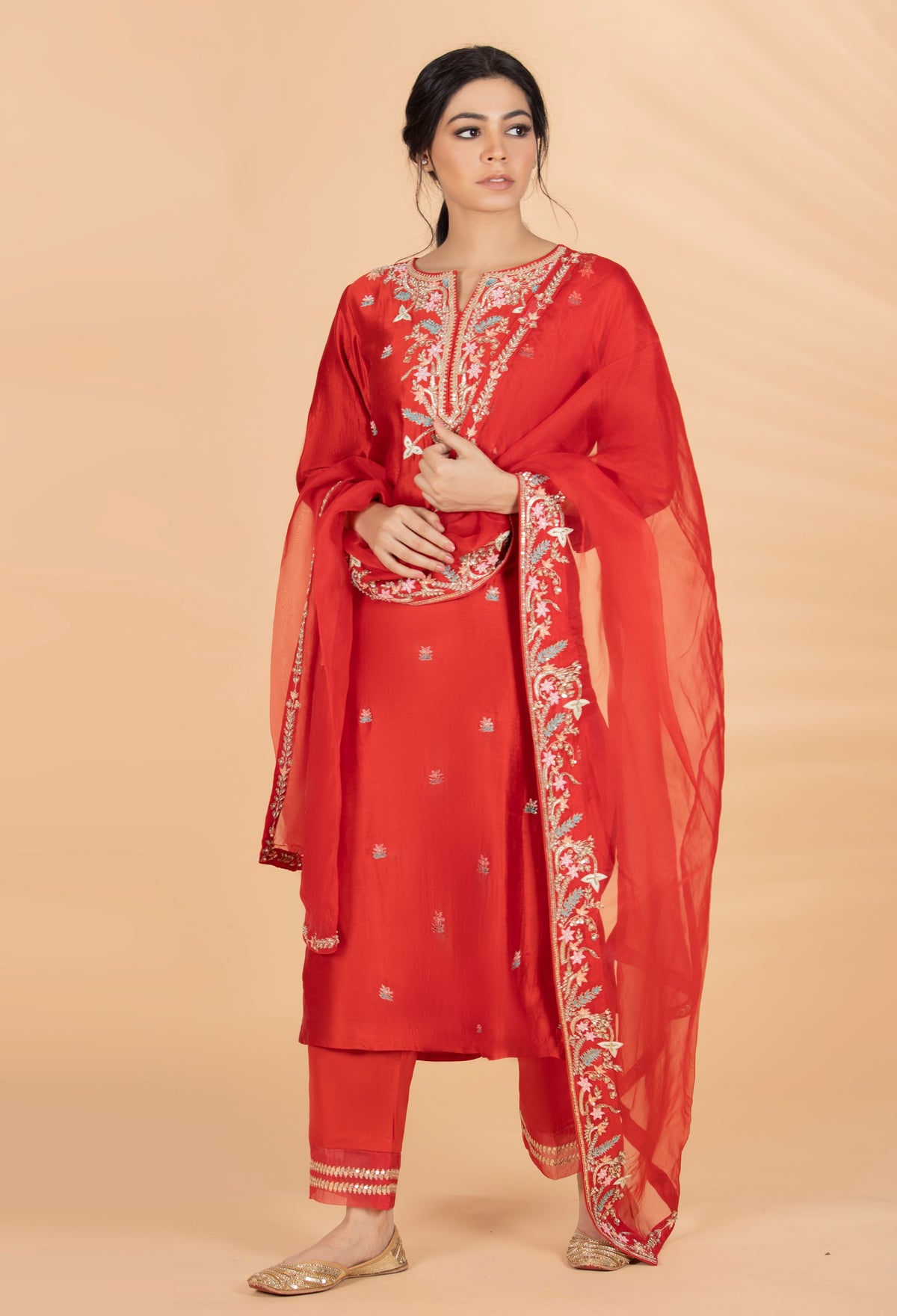 Red Multi Resham Set