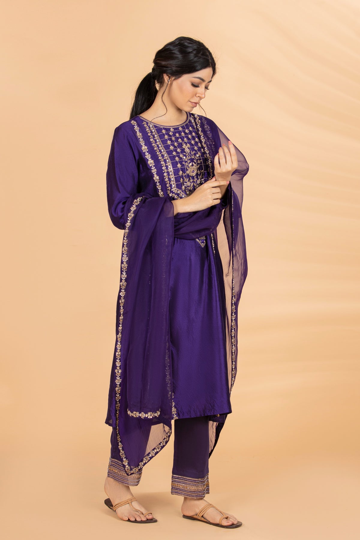 Purple Zardosi Embroidered Set