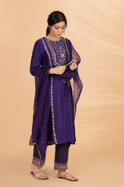 Purple Zardosi Embroidered Set