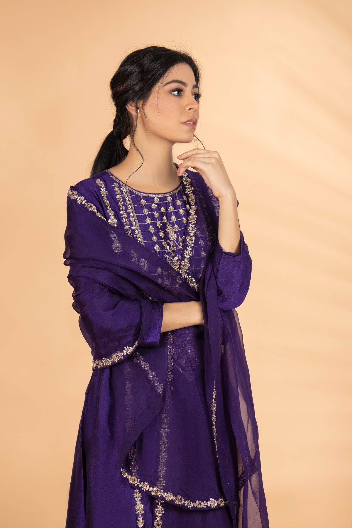 Purple Zardosi Embroidered Set