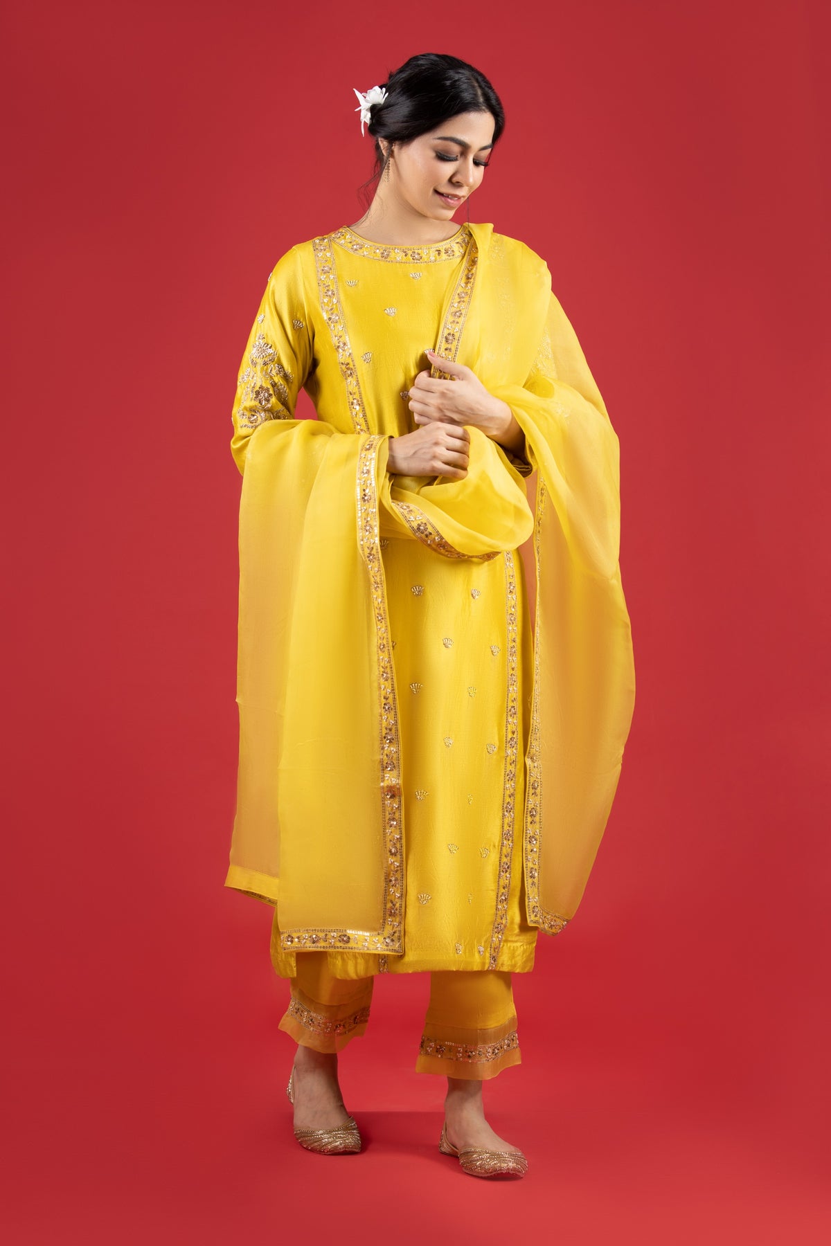 Bright Yellow Embroidered Set