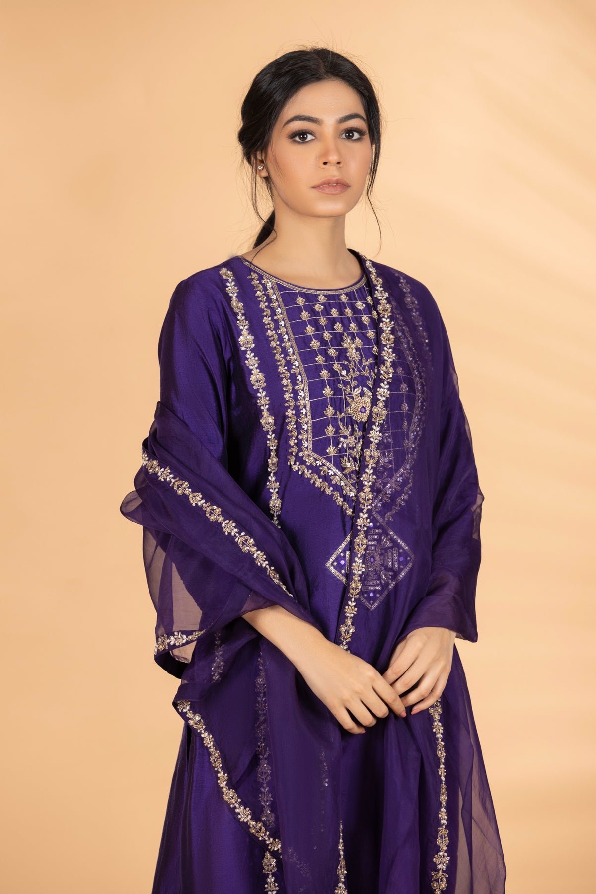 Purple Zardosi Embroidered Set