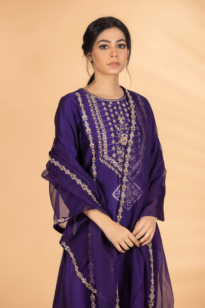 Purple Zardosi Embroidered Set
