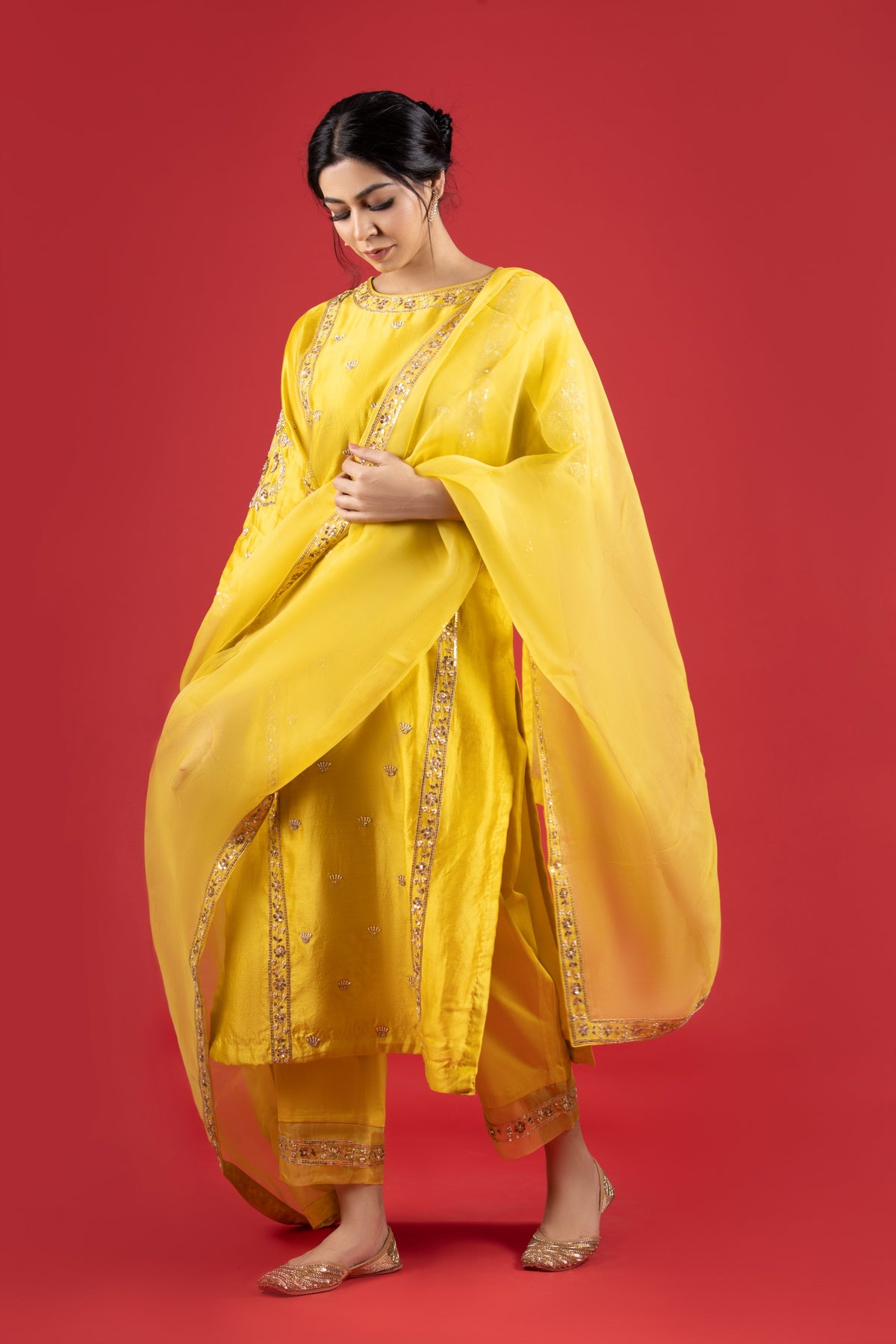 Bright Yellow Embroidered Set