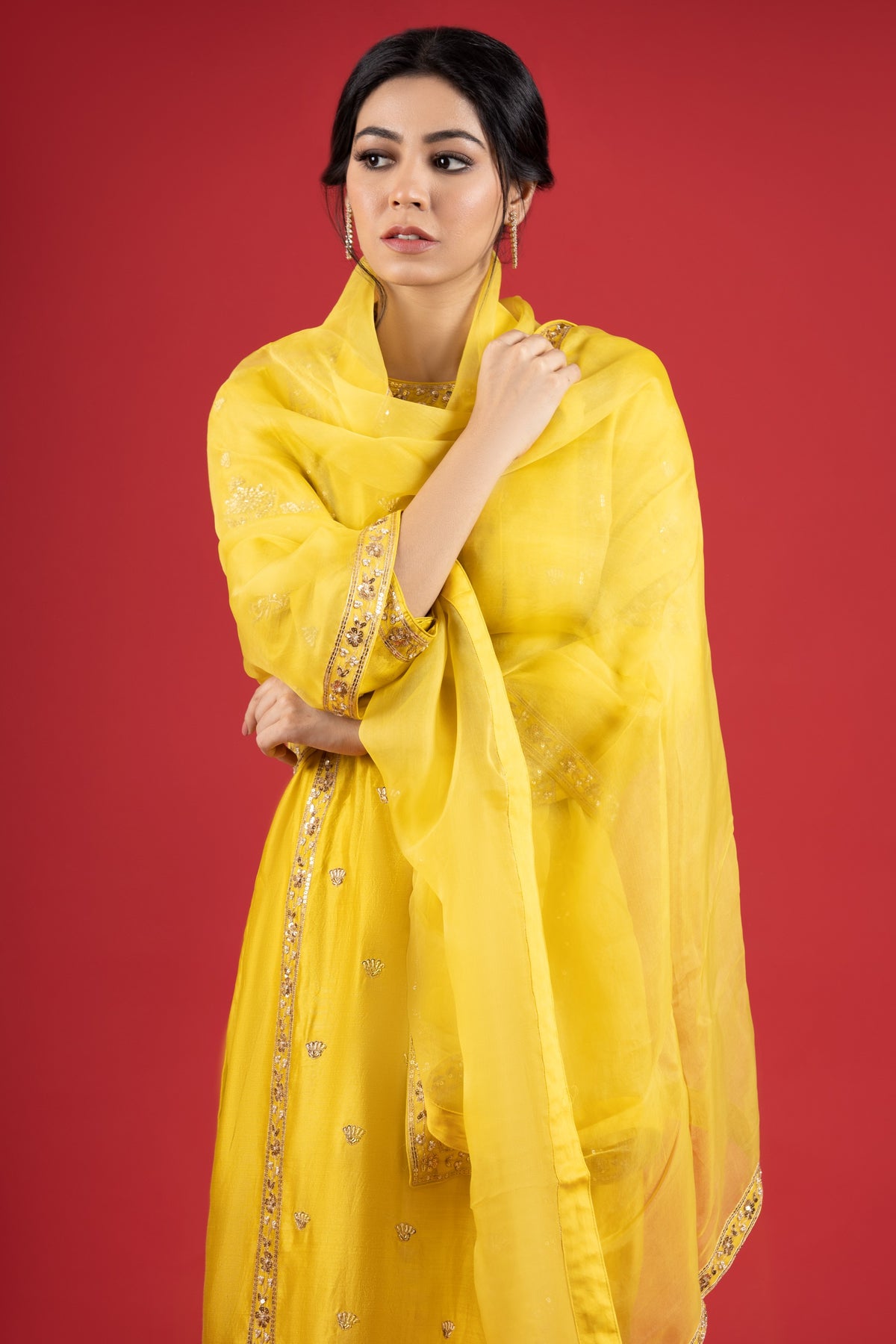 Bright Yellow Embroidered Set