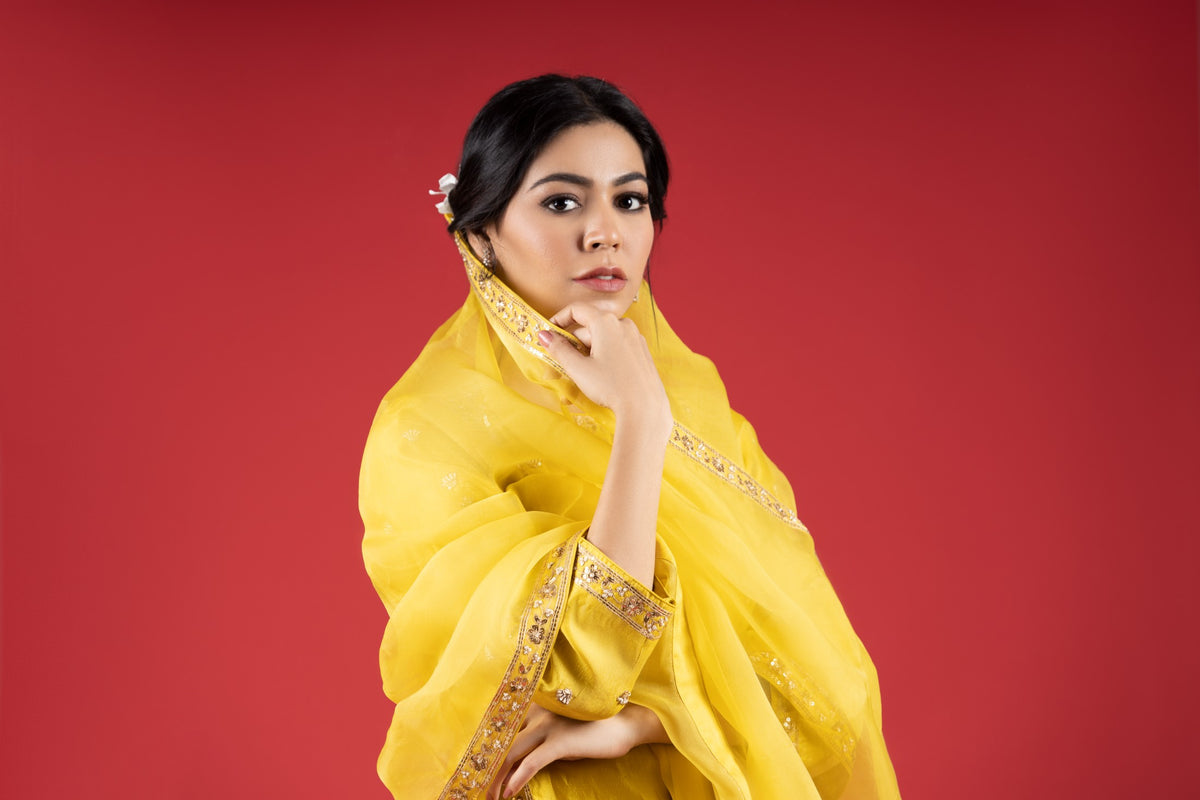 Bright Yellow Embroidered Set