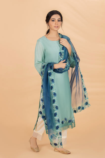 Mint & Blue Resham Sequins Embroidered Set