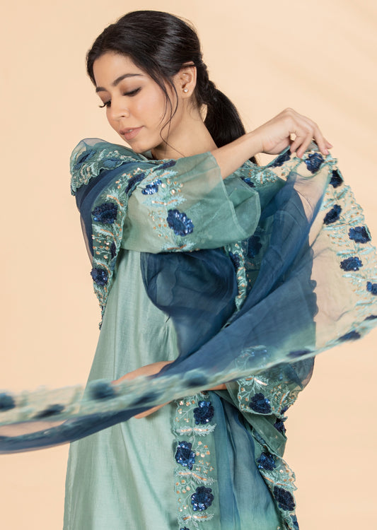 Mint & Blue Resham Sequins Embroidered Set