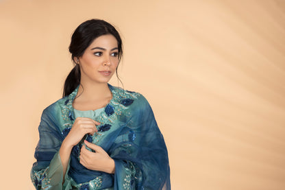 Mint & Blue Resham Sequins Embroidered Set