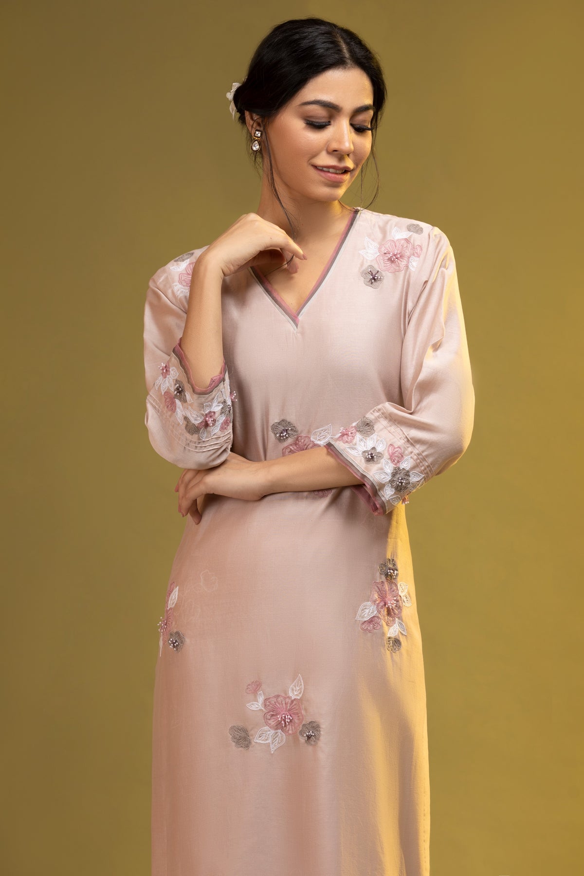 Mauve Pink Applique Embroidered Set