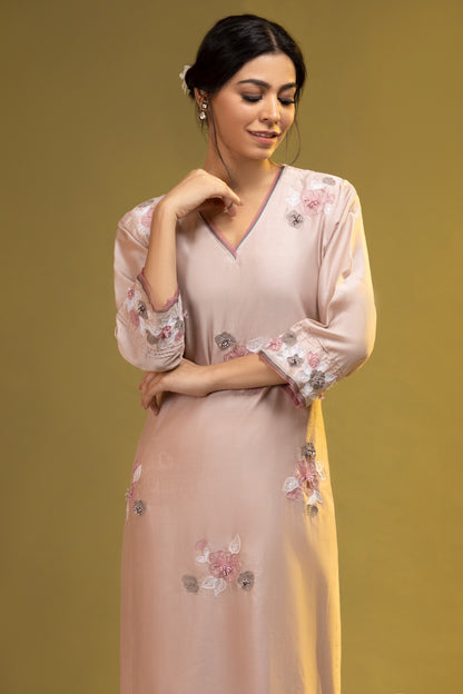 Mauve Pink Applique Embroidered Set