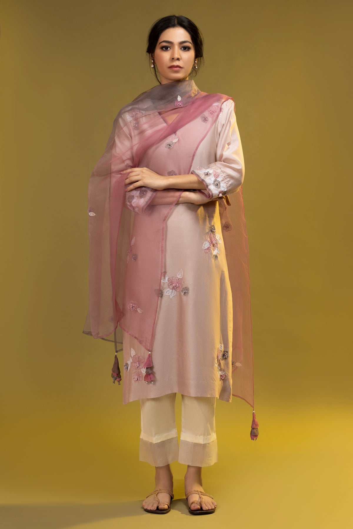Mauve Pink Applique Embroidered Set