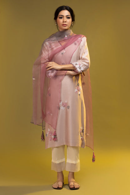Mauve Pink Applique Embroidered Set