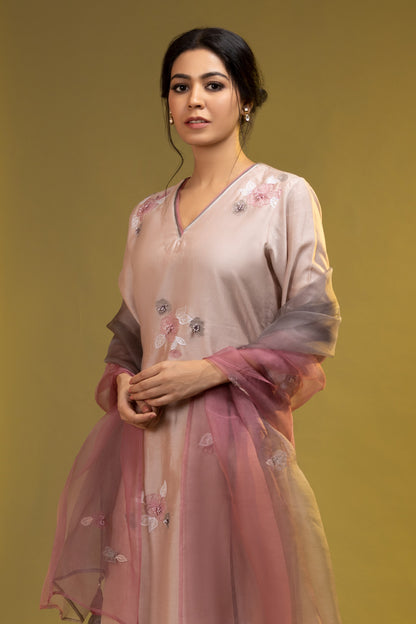 Mauve Pink Applique Embroidered Set