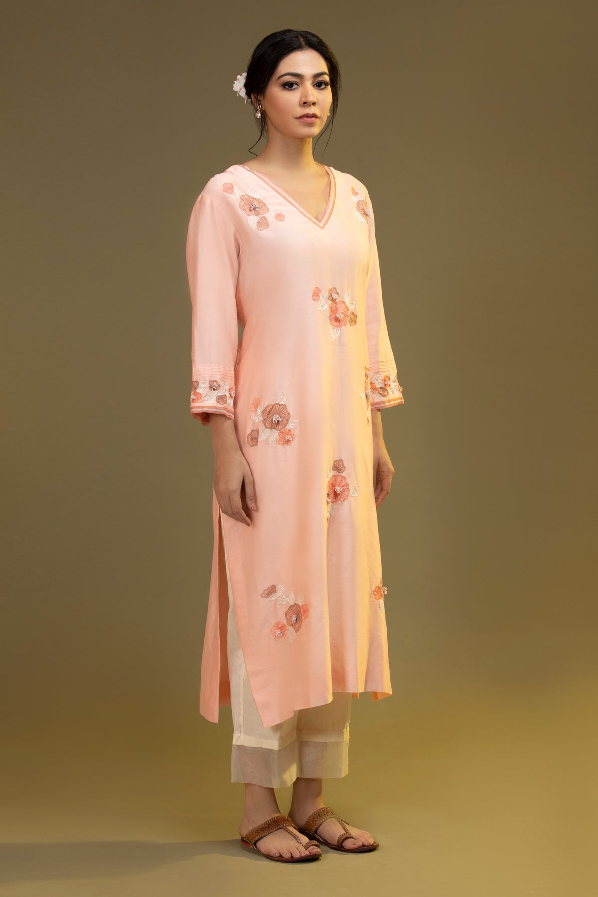 Peach Applique Embroidered Set