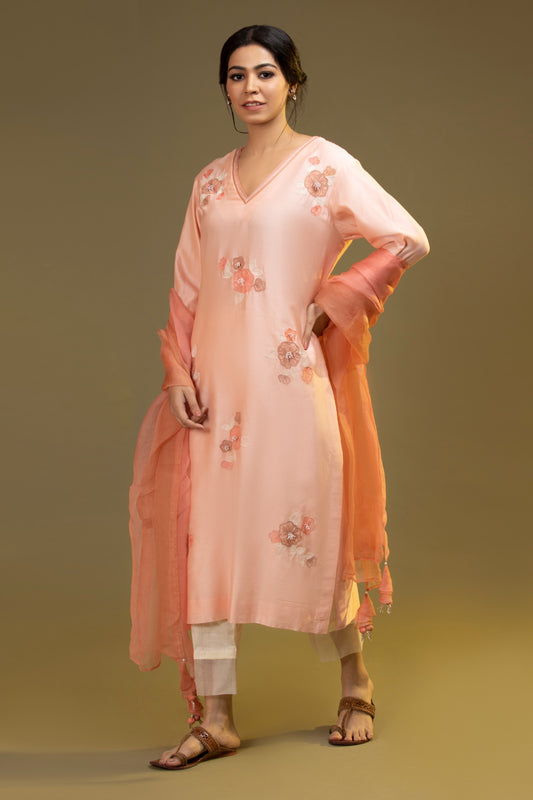 Peach Applique Embroidered Set