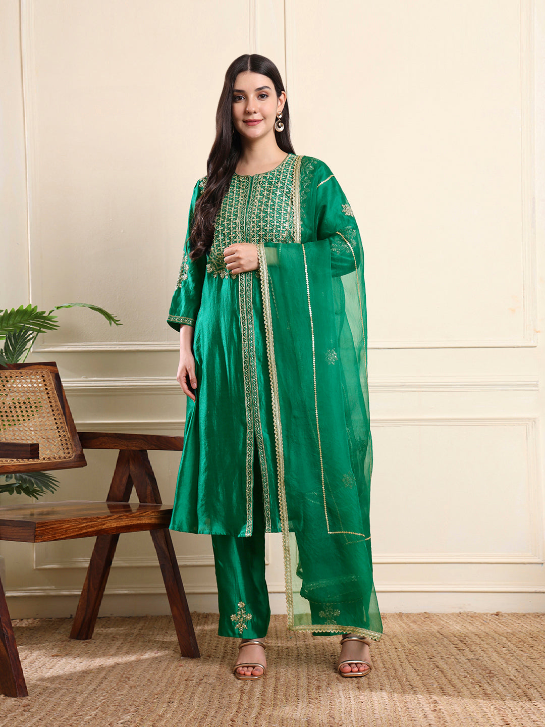 Green Zardosi Embroidered Set