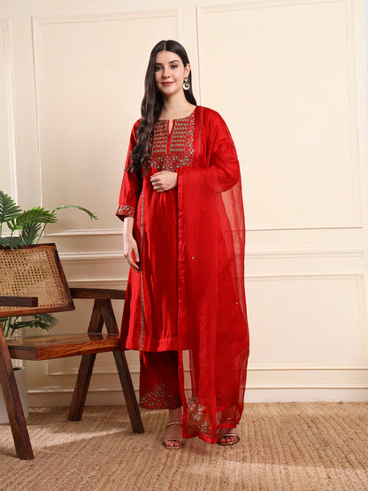 Red Zardozi Embroidered Suit