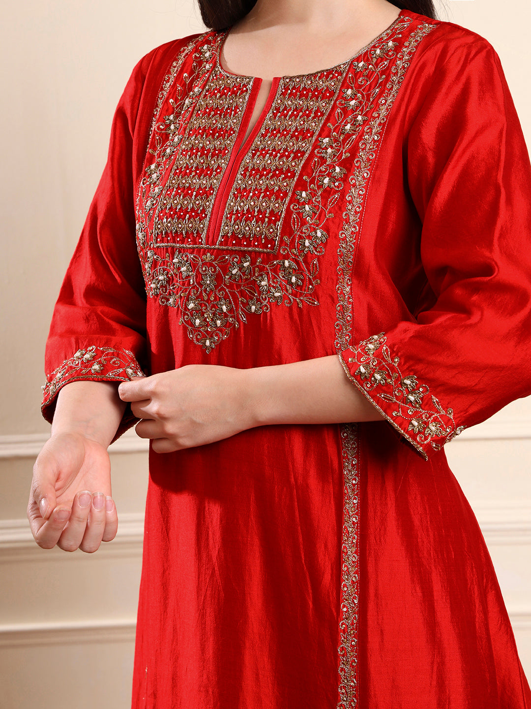 Red Zardozi Embroidered Suit