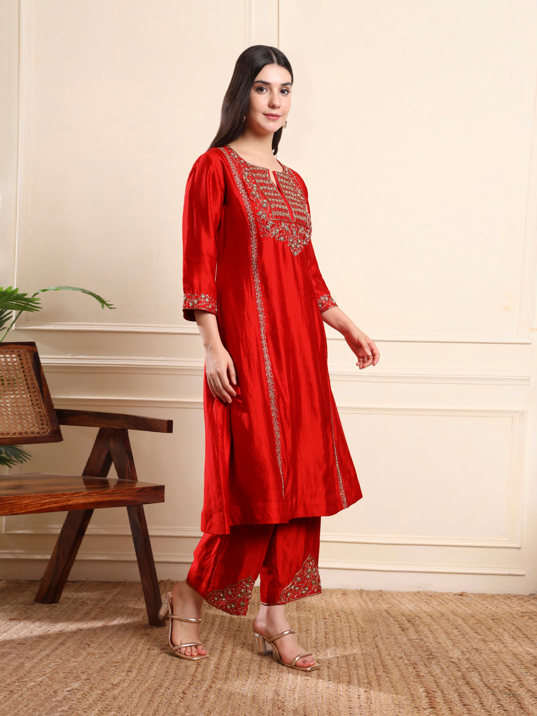 Red Zardozi Embroidered Suit