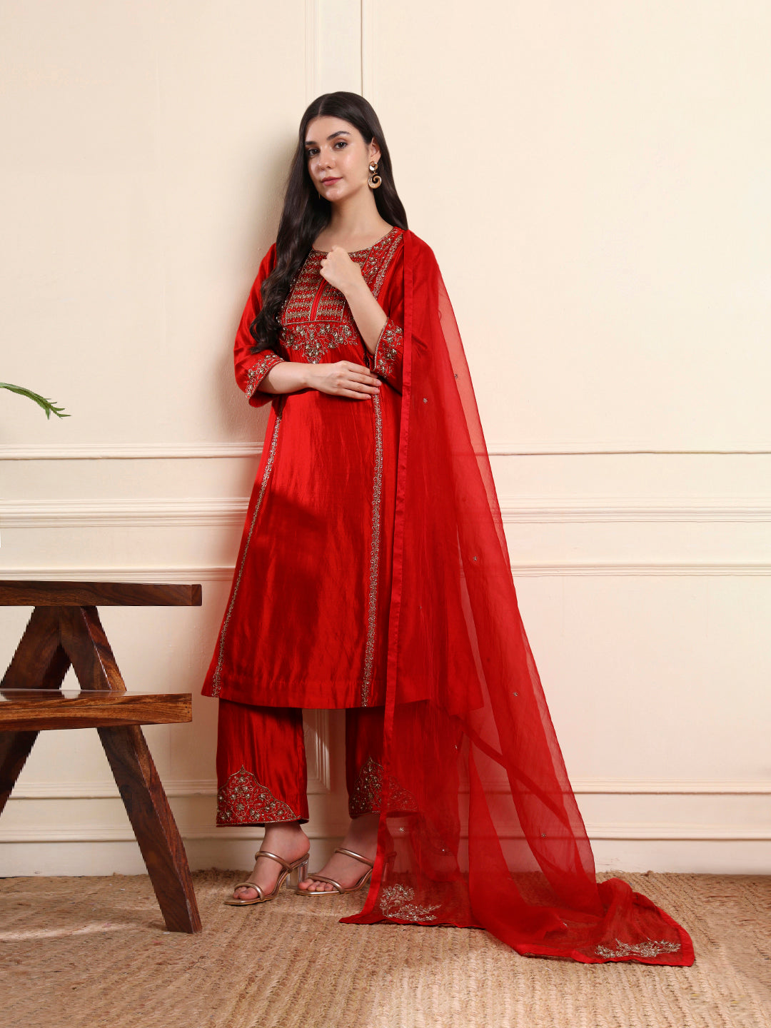 Red Zardozi Embroidered Suit
