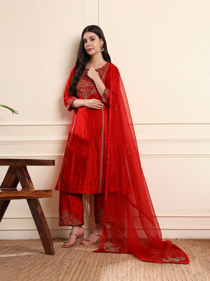 Red Zardozi Embroidered Suit