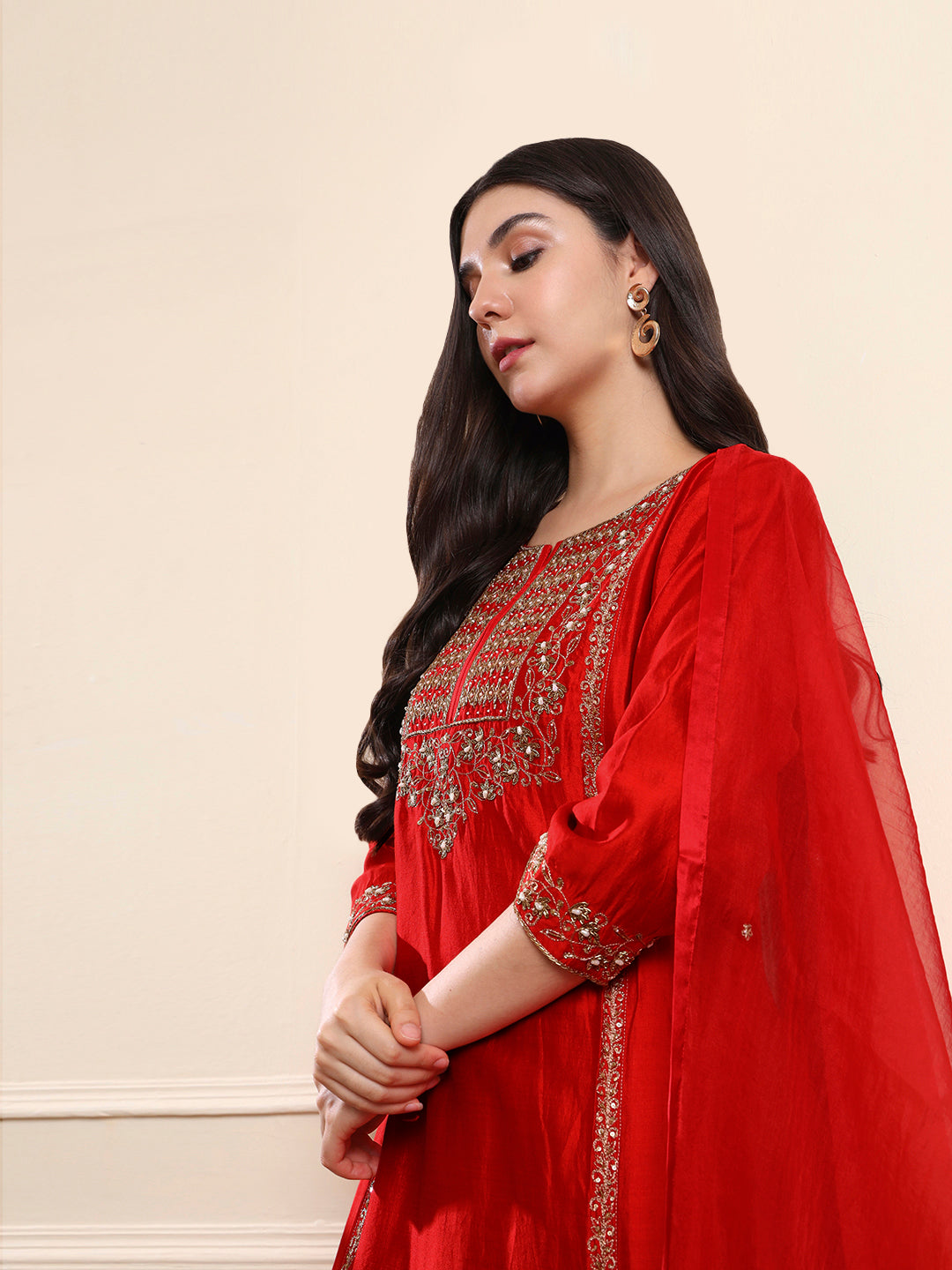 Red Zardozi Embroidered Suit