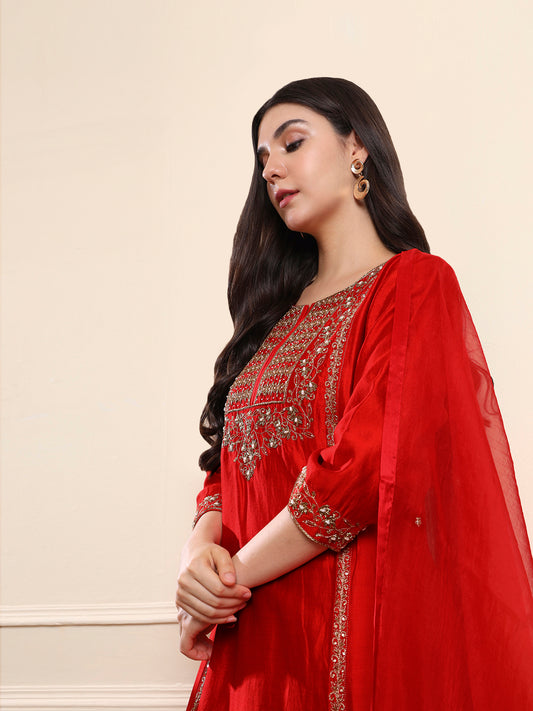 Red Zardozi Embroidered Suit