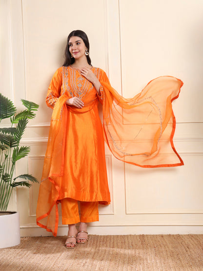 Orange Zari Embroidered Suit