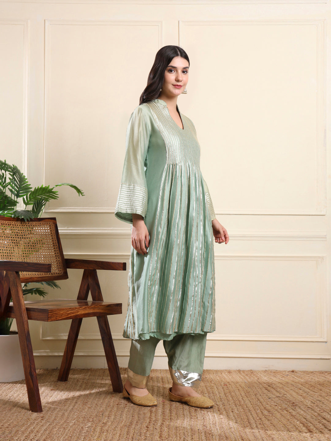 Sage Green Silver Gota Suit