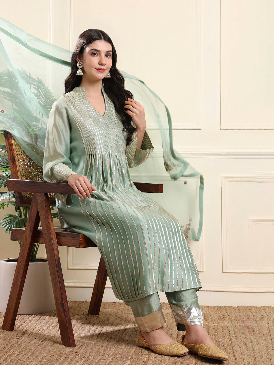 Sage Green Silver Gota Suit