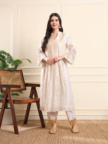 Ivory Golden Gota Stripes Kurta Set