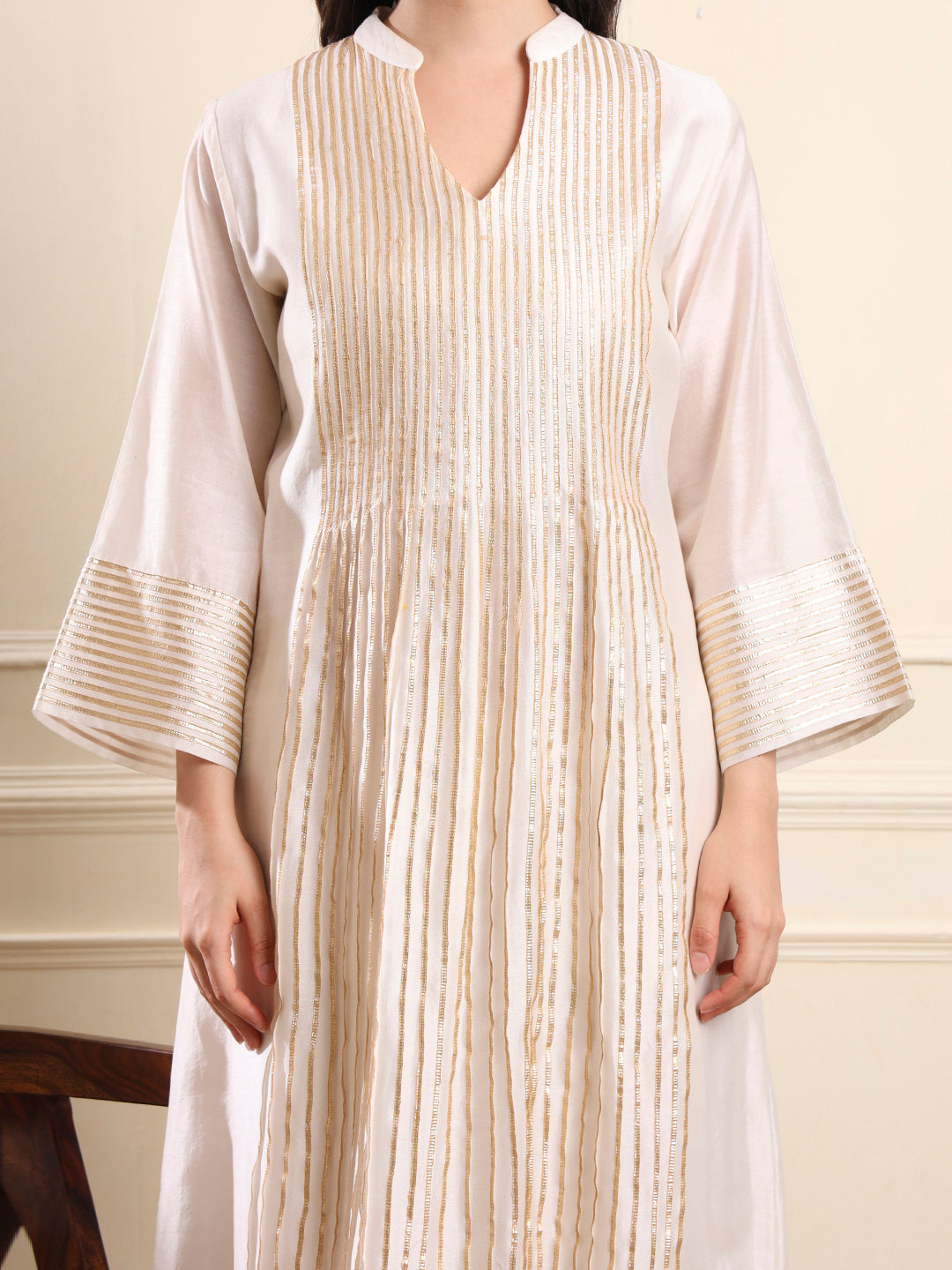 Ivory Golden Gota Stripes Kurta Set