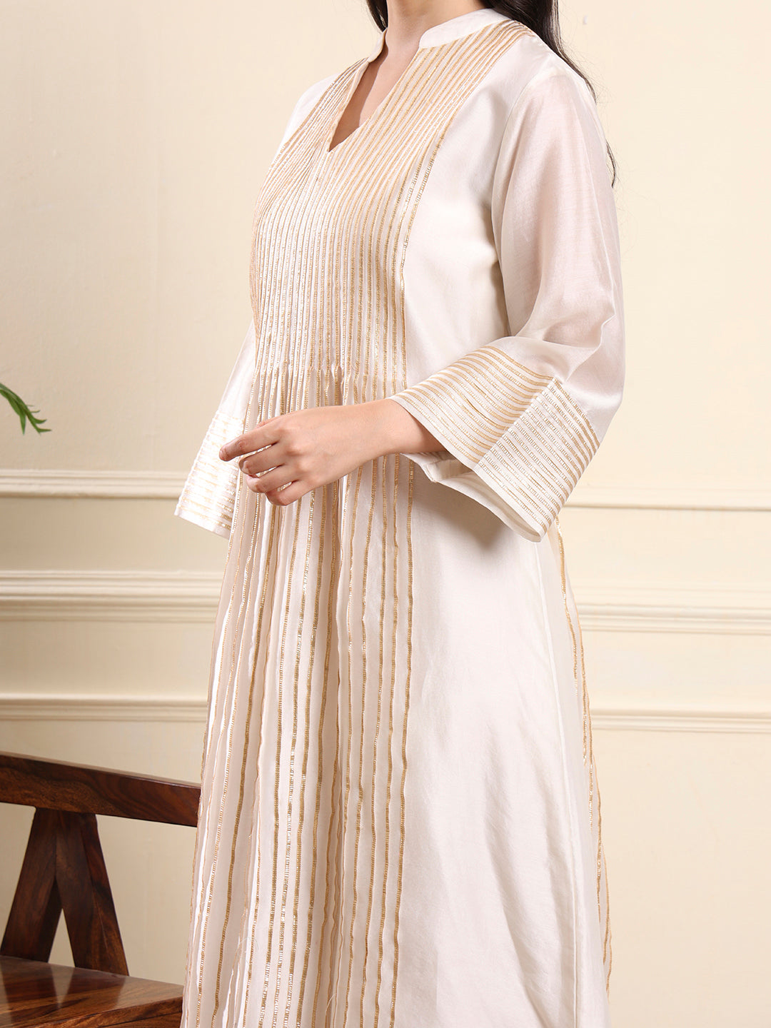 Ivory Golden Gota Stripes Kurta Set