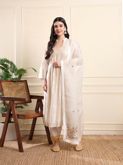 Ivory Golden Gota Stripes Kurta Set